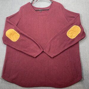 Lety & Me Womens Burgundy Textured Sweater With Elbow Patches SZ 3X Cotton Blend